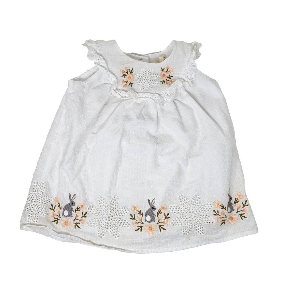 HAPPILY GREY KIDS Dress 6-9 Month Sleeveless Embroidered Bunnies Cotton Easter
